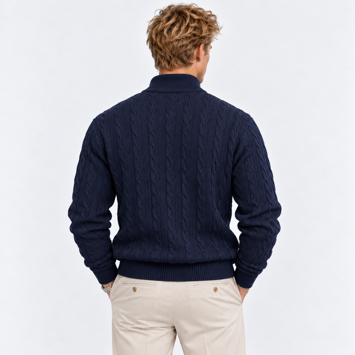 Men's Cable Knit Quarter-Zip Sweater – Classic Winter Pullover