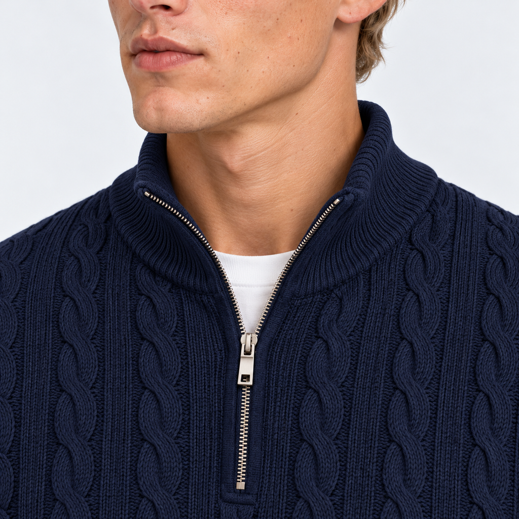 Men's Cable Knit Quarter-Zip Sweater – Classic Winter Pullover